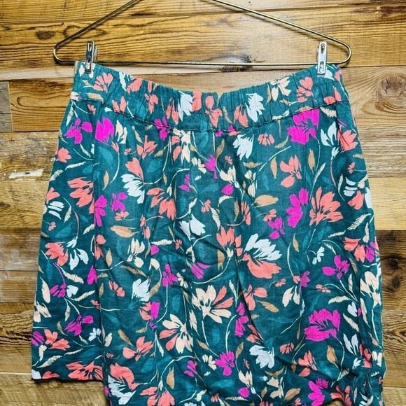 Loft linen blend floral Mini Skirt USM pockets comfort festival office boho - Picture 1 of 5